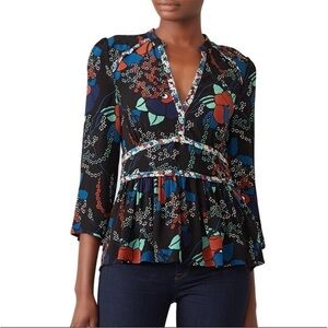 Ba&sh Black Alix Floral Blouse Quarter Sleeve V-Neck Top Small